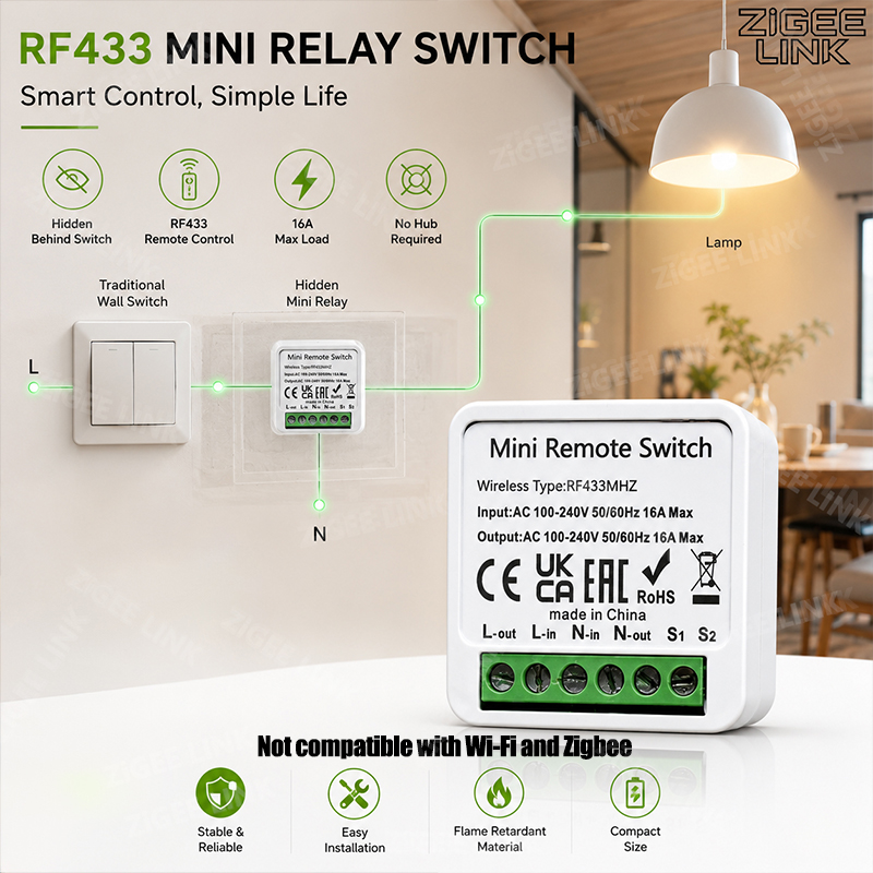 Diy Home Automation System - RF433MHz 16A Mini Smart Relais-Empfänger-Schalter AC100-240V