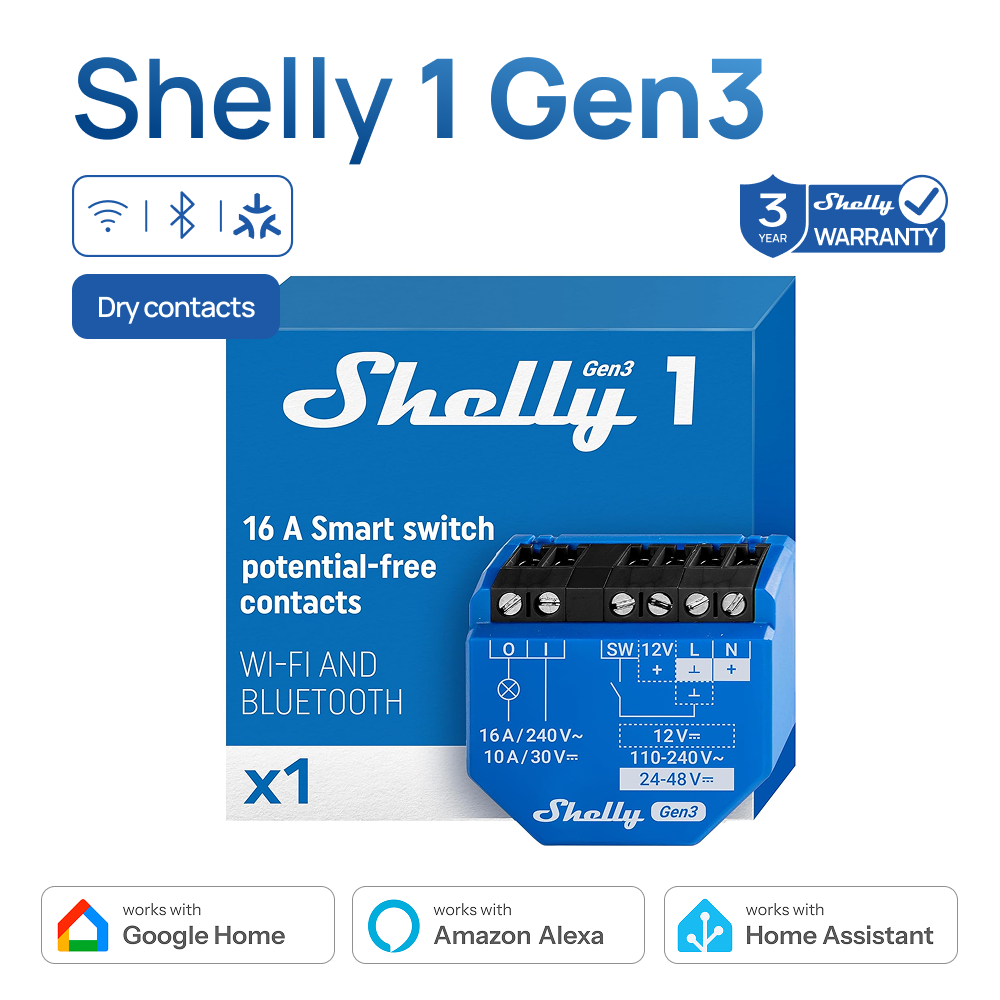 Shelly Relay Module - Shelly 1 Gen3 Trockenkontakt-Smart-Schalter WLAN Bluetooth-Betriebenes